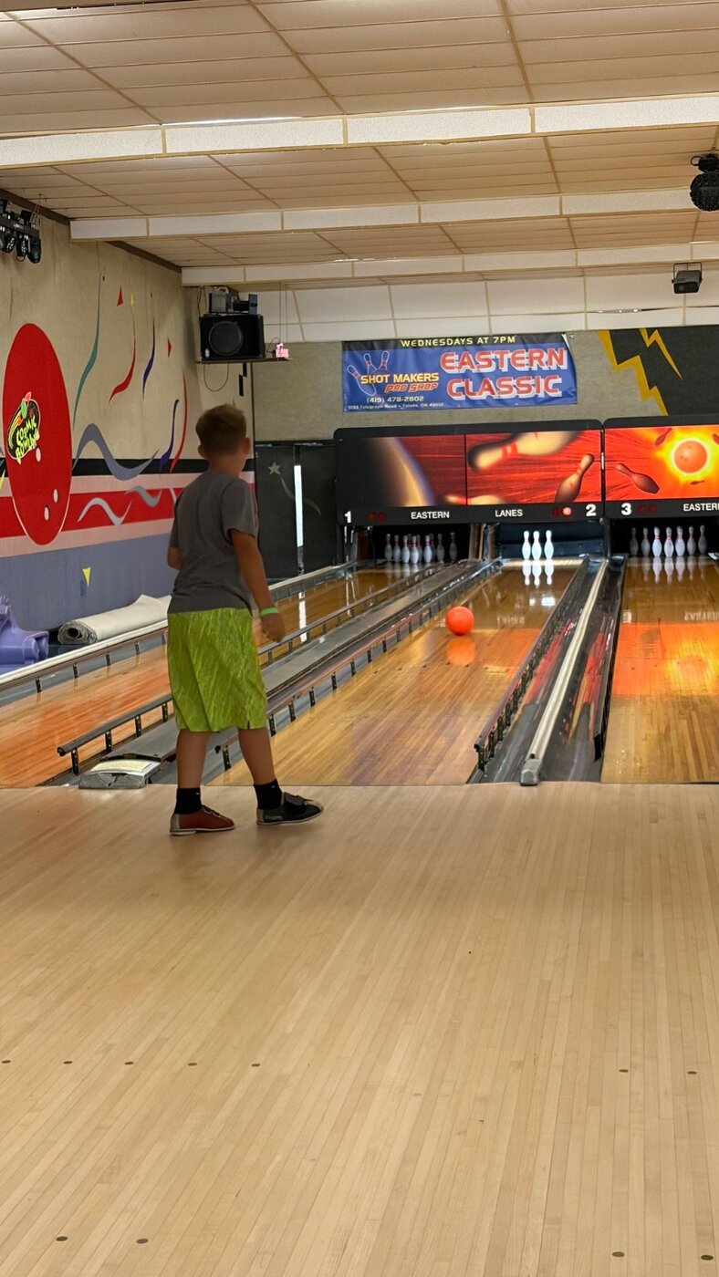 Bowling a frame during the party